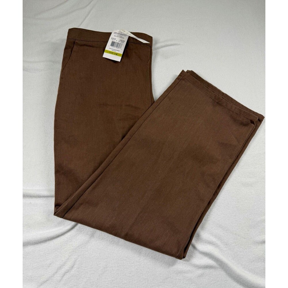 Alfred Dunner Womens Dress Pants Petite Brown Woven Stretch Pull-On 27" Inseam